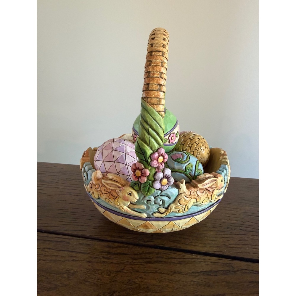 Jim Shore Heartwood Creek Easter Basket Bunny Figurine Multicolor Decor